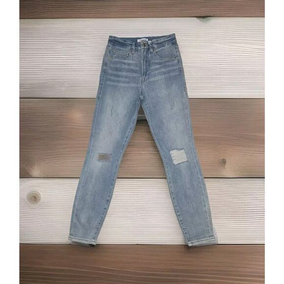 Good American Womens Good Waist Skinny Cropped Jeans Blue Distressed 4/27 - Picture 1 of 6